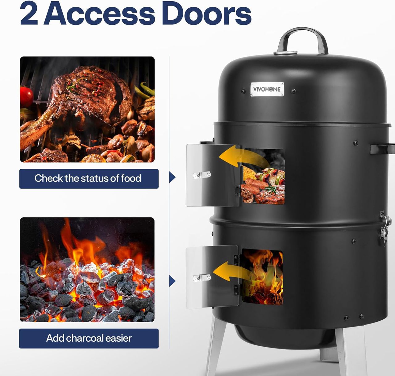 Fumoir Vertical VIVOHOME 2 Portes - Barbecue Smoker Charbon