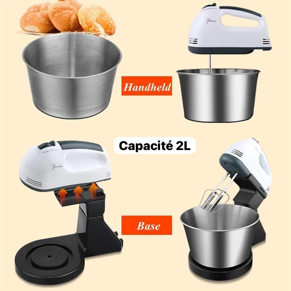 Batteur Électrique avec Bol Rotatif 2L - Base et Mode Portable